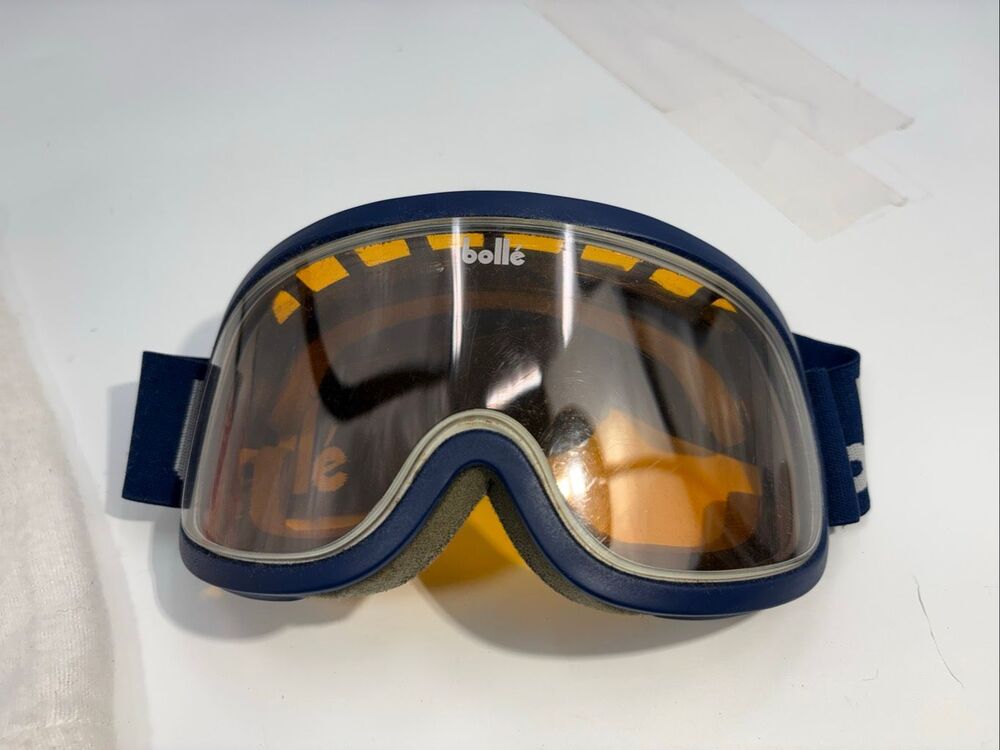 Vintage Bollé Ski Goggles Blue Frame Amber Lens Retro Snow Goggles w/ Pouch